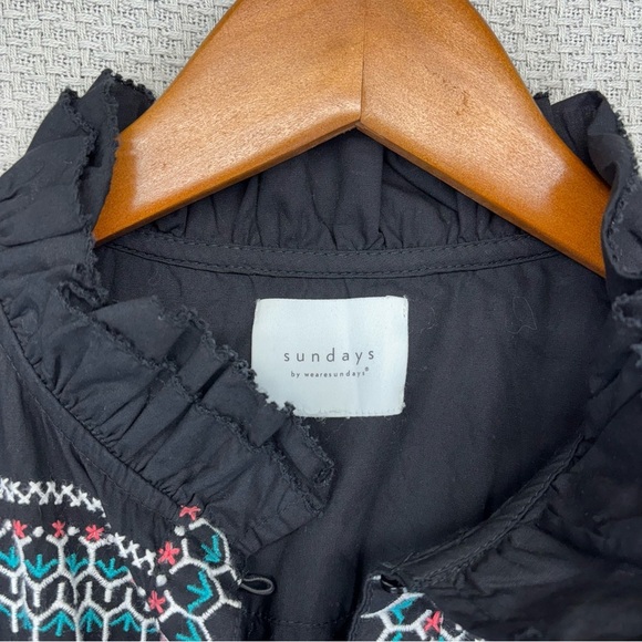 Sundays Mini Black Boho Sleeveless Poplin Dress Women Small Embroidered Belted - Picture 4 of 11